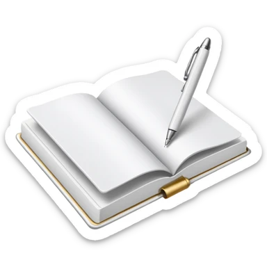 "A white open book,The pen should be positioned as placed exactly in the center between the pages.  if held by a right-handed person - meaning the direction is reversed compared to a left-handed grip. The pen should be uncapped, and the cap placed behind it." sticker