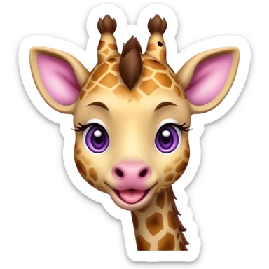A cute little cheeky giraffe face with purple eyes sticking her tongue out and with her paw pulling down her lower eyelid of her right eye drawn in chibi style  sticker