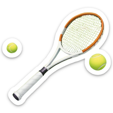grass court, with the lines of the court clearl with visible in the background. A tennis racket and ball/ The scene captures the essence of the sport, highlighting the equipment and the vibrant, open atmosphere of a tennis match sticker