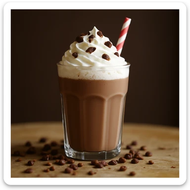 Add whipped cream on top of the chocolate milkshake, keep the realistic style. sticker