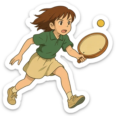 ghibli style brown-haired girl playing tamburello sport sticker