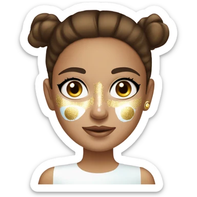 White Skin care on white freackles skin of a brunett blue eyes girl under gel Gold eye patches sticker