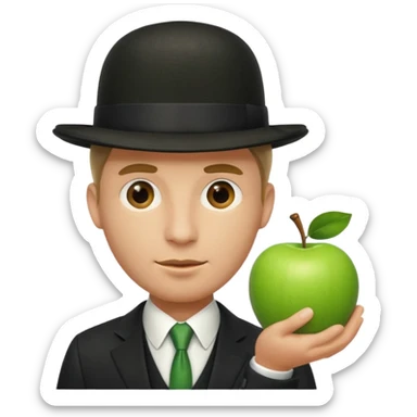 homme en costume chapeu melon, grosse pomme verte devant visage sticker