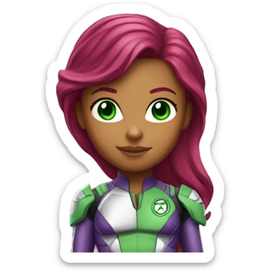 dc comics starfire red hair; green eyes, purple silver spacesuit sticker