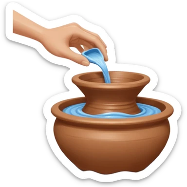 Realistic image of a potter's wheel in action, shaping wet clay into graceful shapes, water splashing gently sticker