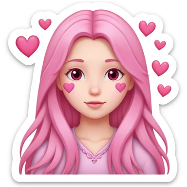 Create an emoji of a girl with long hair and pink hearts sticker