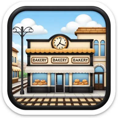 a bakery next to a train station sticker