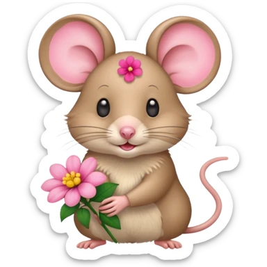 mouse holding flower sticker