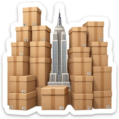 Empire State Building surrounded by shipping boxes sticker