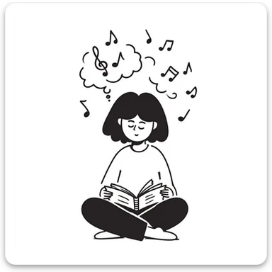 Girl sitting cross-legged reading notes in a spiral notebook sticker