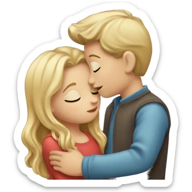 Boy with blond hair kissing a girl with brown hair sticker