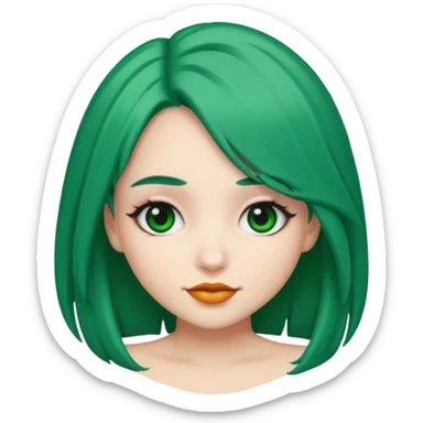 Emoji girl Emerald green hair, fair skin, and eye black  sticker