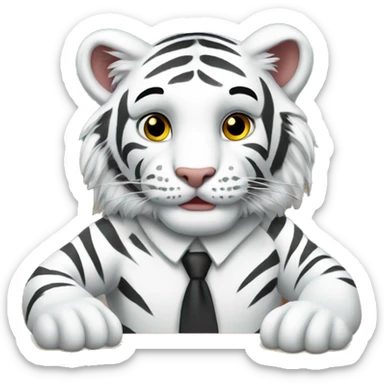 White tiger sitting in a school desk  sticker