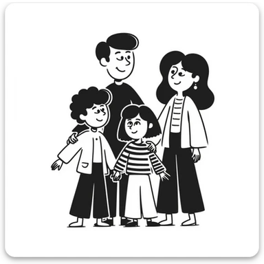 a family in black doodle style sticker