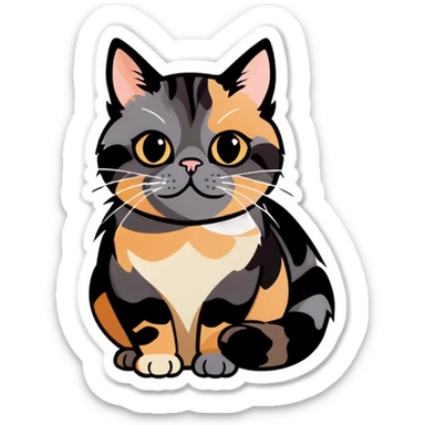 Cute grey and tan tortie pattern cat sticker