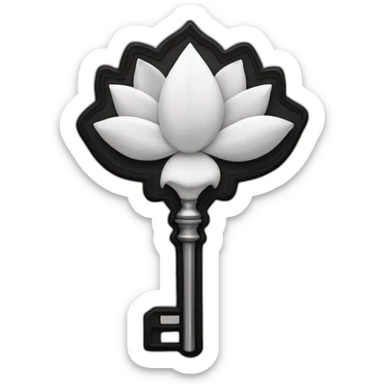 open lotus flower ontop of a skeleton key black sticker