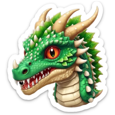 poisonous mushroom dragon beast portrait, head and shoulders only, small dragon face, mushroom cap scales, glowing green spores, sharp teeth, fantasy animal monster vibe, 3D cartoon, mobile game icon style, clean background, no text, no watermark

 sticker