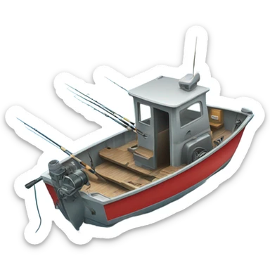 A little aluminium open fishing boat with an outboard motor and lots of fishing rods on the sea sticker