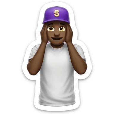 Bronze man cry with a purple new era cap sticker