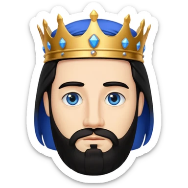 King Solomon with black hair and beard, blue eyes sticker
