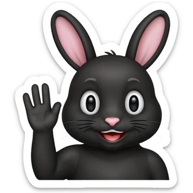 emoji d'une tête de lapin noire qui dit bonjour de la main sticker