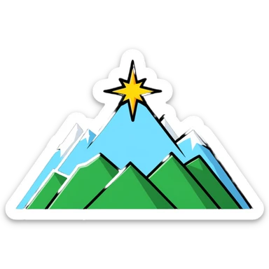 simple eight-pointed star with wide points, with only a basic mountain silhouette on it sticker