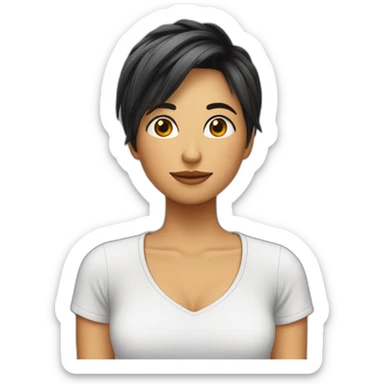 Chica morocha cabello corto abrazando planta  sticker