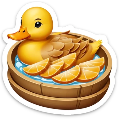 Nanjing Salted Duck sliced pieces with glistening skin, simplified emoji style with bold outlines and bright colors, cartoon style Jiangsu specialty Ya Xue sticker
