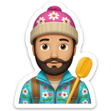 mexican guy with beard, ski hat, flowerd shirt sticker