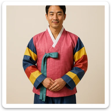 man in a colorful hanbok, standing, minimal background sticker