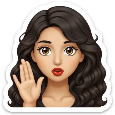 woman with olive skin, brown eyes and long lashes, and long black wavy hair blowing kiss sticker