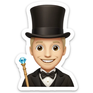 Man with top hat, cane and diamond front tooth sticker