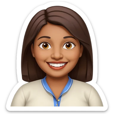 40 yr old chubby Sri Lankan woman, dark skin, straight brown hair, big smile, white teeth, european clothes sticker