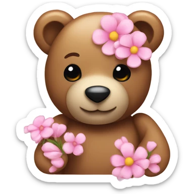 Teddy bear with pink hearts and flowers  sticker