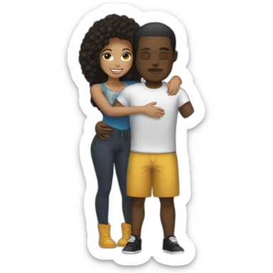 lightskin man with bottle, hugging short darkskin woman in designer clothes sticker
