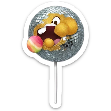 hairy disco ball eating a lollipop sticker