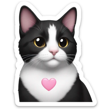 I want. Tuxedo cat with a mdtly black fae and pinkish inside ears with a white heart on its chest and a little bit of white socks.  sticker