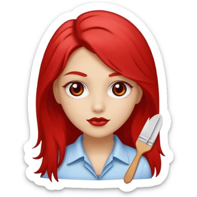 un sticker gracioso de una chica con un pintalabios en la mano de 18 años, de piel blanca con el pelo liso, largo y pelirrojo, ojos marrones sticker