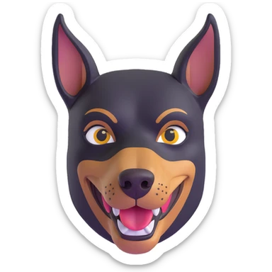 Doberman with a bandit mask and a cheeky grin sticker