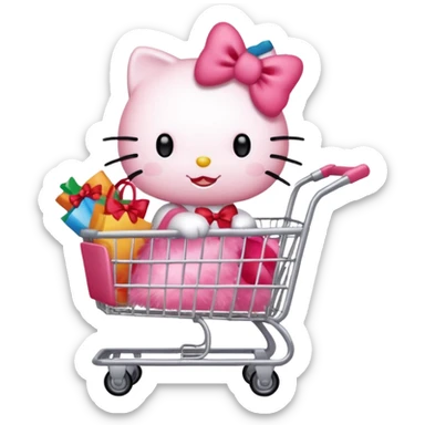 hello kitty pushing a shopping cart sticker