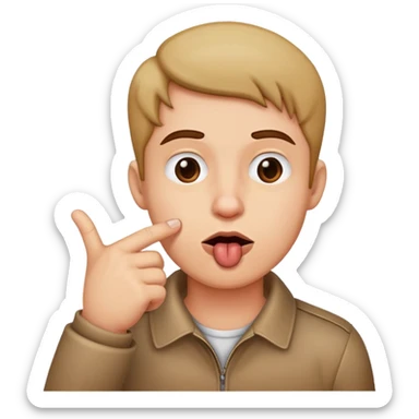 make a person biting their lip with a finger gun on their chin sticker