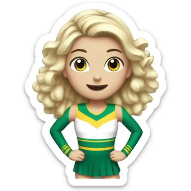 White girl Cheerleader cheering with green and yellow uniform and poms with blue eyes sticker