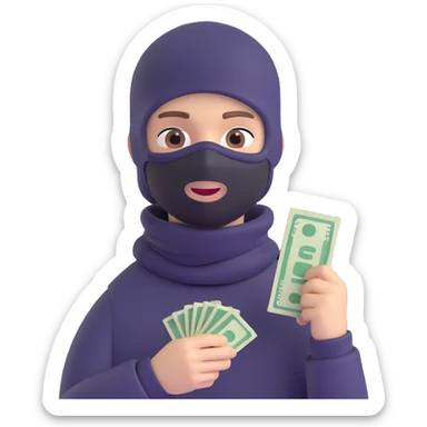 A boy in a balaclava with money sticker