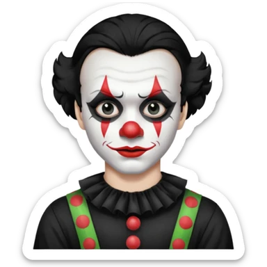 man with black hair only black and white clown makeup black eye makeup black lipstick black t-shirt sticker