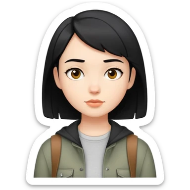 girl with short black hair, dressed in casual boyish outfit sticker