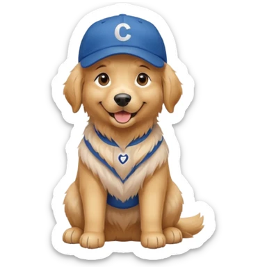 Golden retriever dog with blue baseball cap fullbody sitting down sticker