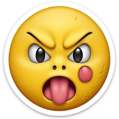 create a stadard yellow emoji sticking their tongue out angrily with a closed mouth sticker