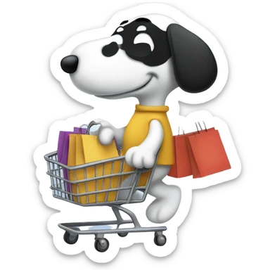 Snoopy in a hurry to shop for clothes  sticker