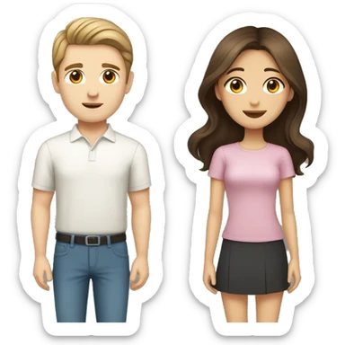 brown haired asian girl with straight hair and brown haired white guy with wavy hair sticker