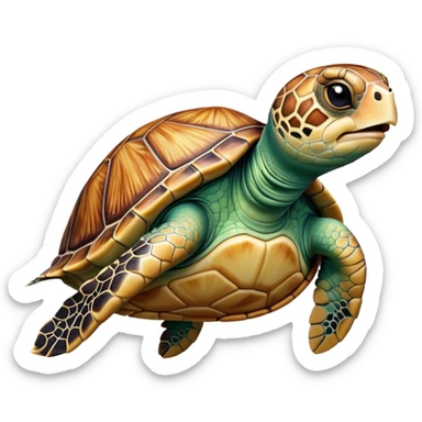 Cinematic Realistic Comical Sea Turtle Portrait Emoji, Head tilted dramatically with an exaggeratedly amused expression, featuring a robust, intricately patterned shell and wide, expressive eyes filled with playful disbelief, rendered with vibrant, lifelike detail and natural coastal light; high shine, dramatic yet playful, styled with an air of cheeky marine mischief, soft glowing outline, capturing the essence of a spirited and over‐the‐top sea turtle that looks ready to bob its way into viral fame! sticker